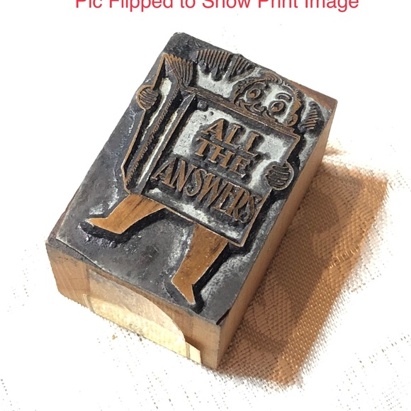 Antique Wooden Print Block Copper All The Answers - Picture 3 of 5